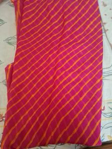 Vibrant Pink &amp; Orange Striped Saree