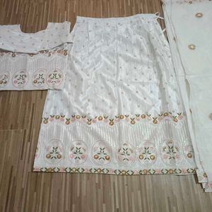 Elegant White Embroidered Lehenga Set