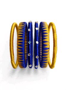 Royal Blue &amp; Mustard Silk Thread Bangles