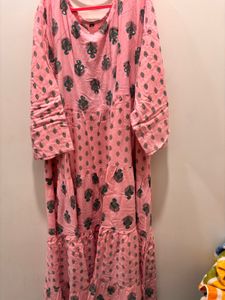 Pink Printed  Anarkali frock
