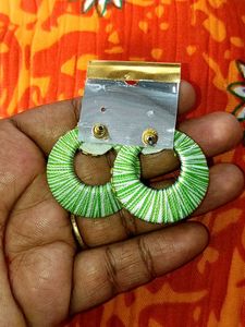 Green Hoop Earrings with Stones