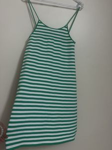 Korean Green &amp; White Striped Mini Dress