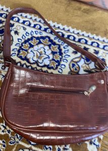 Brown Croc Embossed Shoulder Bag