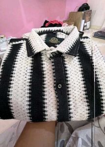 Men's Stylish Black & White Striped knitted shirt