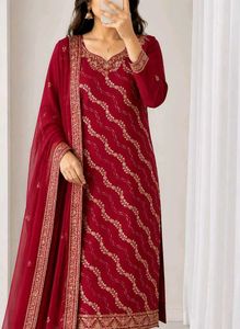 Beautiful Red Kurta Set with Golden Print