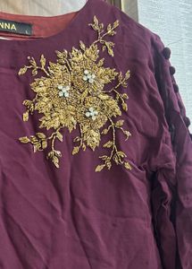 Embroidered Kurta with Fringe Hem
