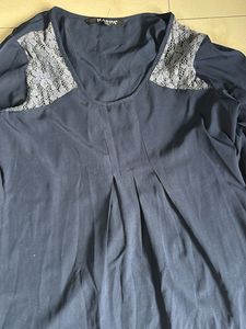 Elegant Navy Blue Lace Shoulder Top