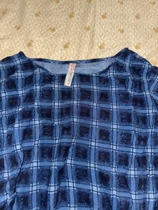 Blue Plaid Lace-Up Crop Top