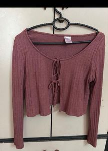 Ribbed Tie-Front Cropped Top