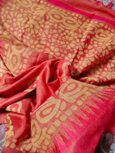 Vibrant Red &amp; Gold batik print dupatta