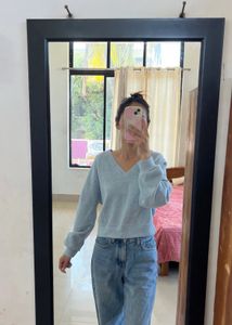 Baby Blue V-Neck Crop Sweater