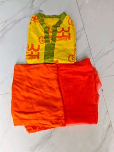 Vibrant Yellow Kurta Set with Orange Bottoms