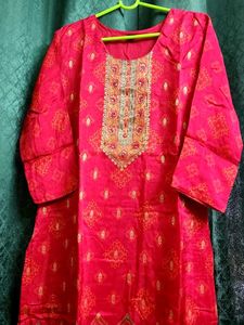 Vibrant Red Ethnic Kurta with Duppata and Pant