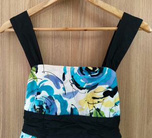 Floral Print Mini Dress with Black Accents