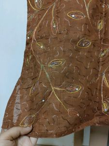 Brown Embroidery Short Top