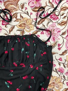 Black Cherry Print Mini Dress