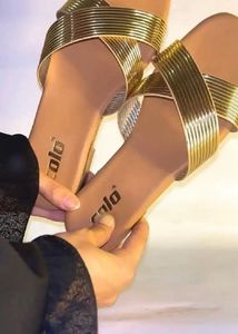 Stylish Gold Strappy Flat Sandals