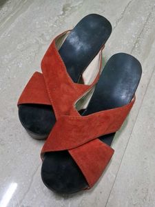 Stylish Red Suede Wedge Sandals