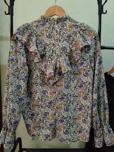 Floral Ruffle Neck Blouse