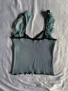 Ribbed Tank Top with Lace Straps