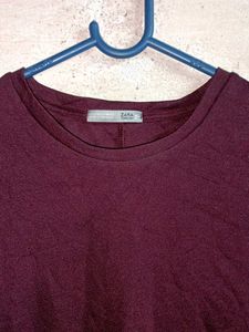 ZARA Burgundy Smocked Crop Top