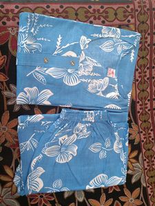Blue Floral Cotton kurta set with Palazzo