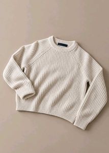 CREAM RIBBED TEXTURED CREW NECK SWEATER