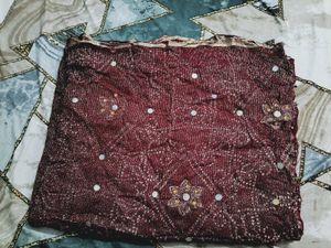 Maroon Embroidered Sari with Mirror Work