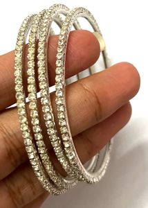 Silver Coloured White Stone Bangles