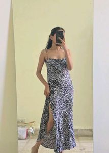 Leopard Print Slip Dress with Slit