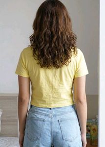 Cute Yellow Twist Front Crop Top