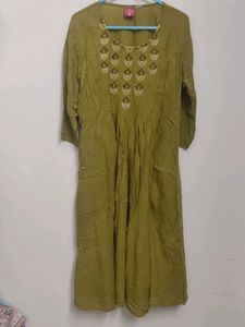 Olive Green Embroidered Kurta