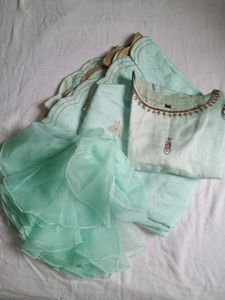Crop Top Lehenga With Frill Dupatta
