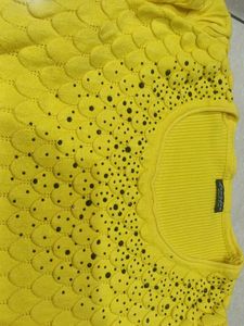 Vibrant Yellow Embellished Sweater Top