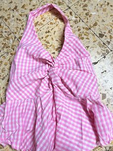 free size Pink Gingham Halter Top