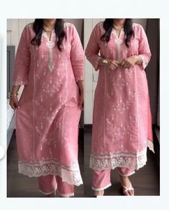 Peach and white  Embroidered Kurta set