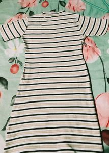 Casual Striped Knee Length Dress | Stretchable Fit