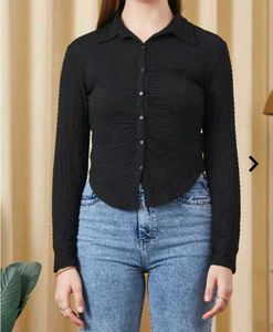 Chic Black Textured Button-Up Shirt