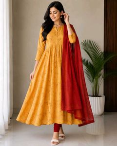 Stylish Yellow Kurta Set with Red Dupatta