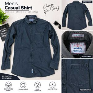 Men's Casual Dark Blue Denim Shirt
