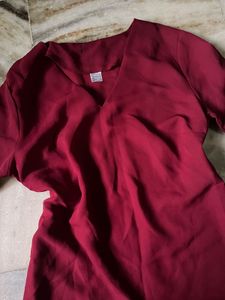 Maroon Bell Sleeve Blouse with Pearls