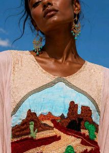 Unique Desert Landscape Embroidered Tunic Top