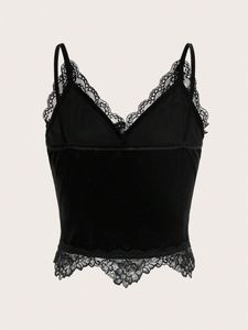 Goth Velvet Cami Top with Lace Trim