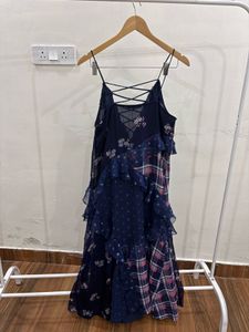Blue Ruffle layered Cut sleeve Mauro Dress