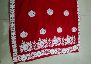 Red Kurta with White Embroidery