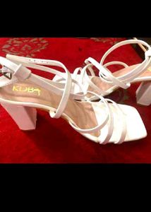 Stylish White Strappy Block Heels