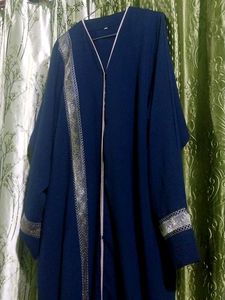 Elegant Navy Blue Abaya with Silver Embellishments