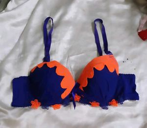 Blue & Orange Lace Bra