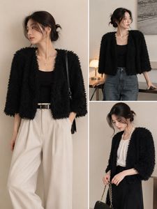 Black Faux Fur Open Front Jacket / Shrug – Korean