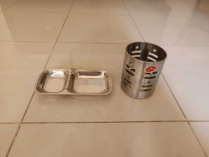 Unused Steel Plate and Cutlery Holder Stand